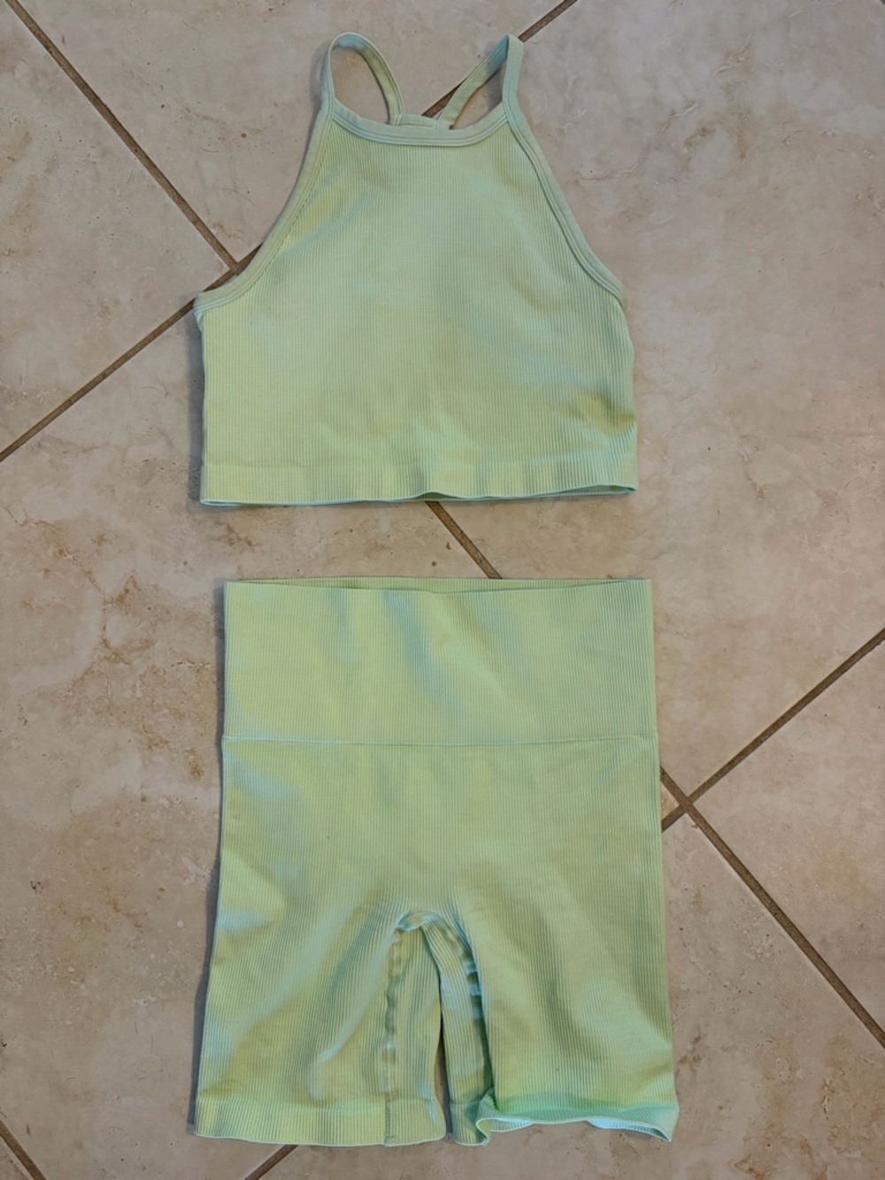 TNA by Aritzia Green Ribbed Tank & Shorts Set – Size S